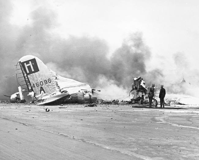 B-17 44-6096 burning on Knettishall runway